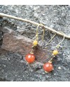 Alphabey's Orange & Yellow Agate Stone Butterfly Patterned Gold Plated Brass Earrings For Women